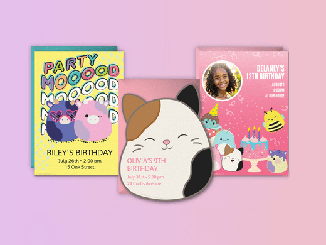 Sqishmallow themed digital invitations